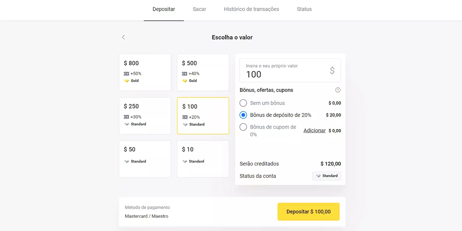 bônus de depósito binomo