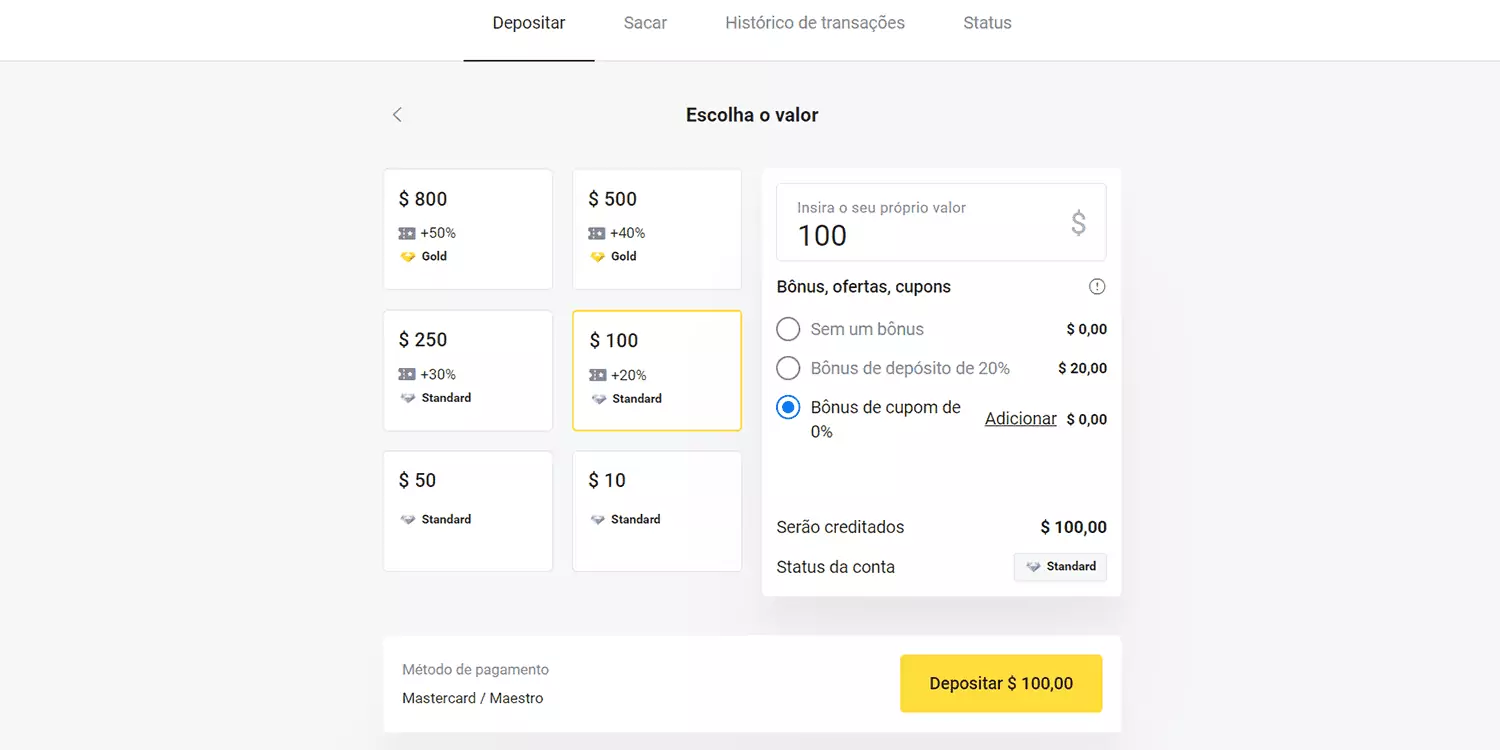 código de bônus binomo