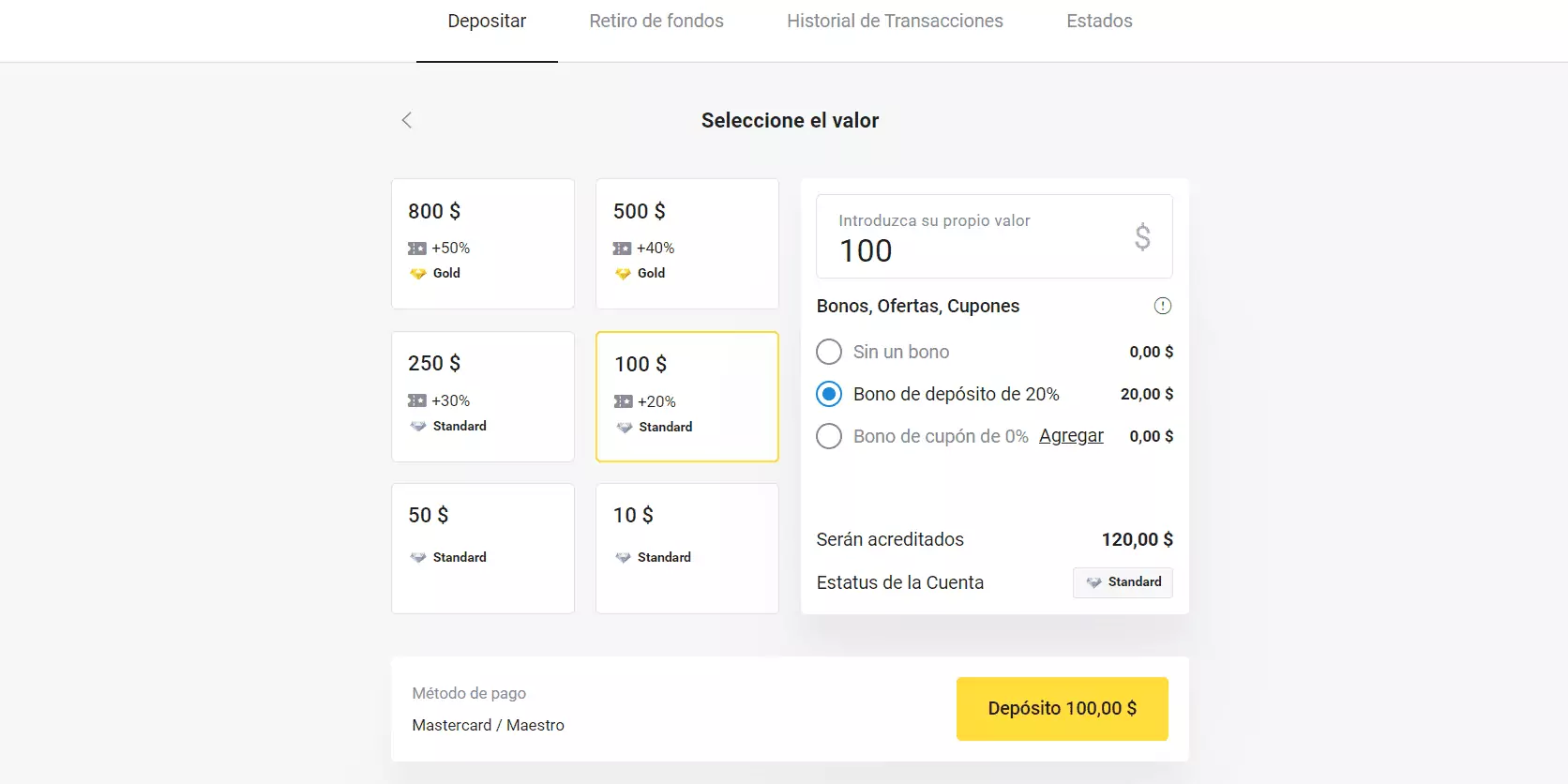 bono de depósito binomo