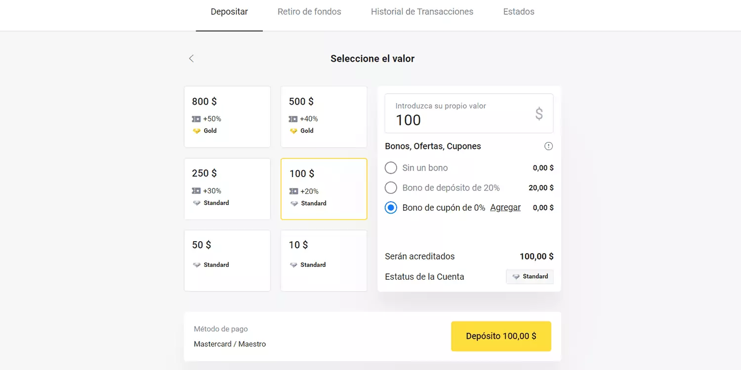 código extra binomo