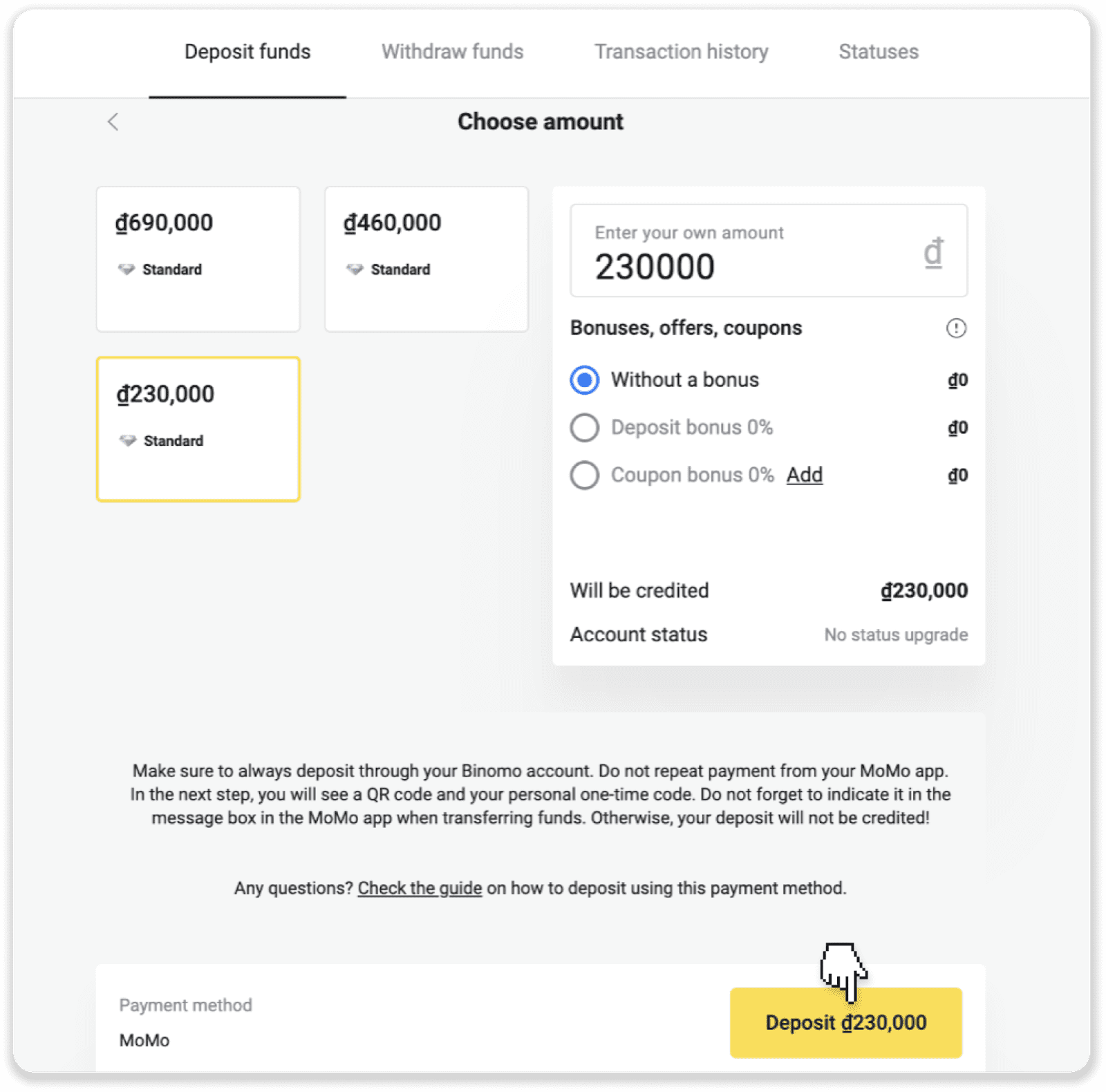 deposit momo 3